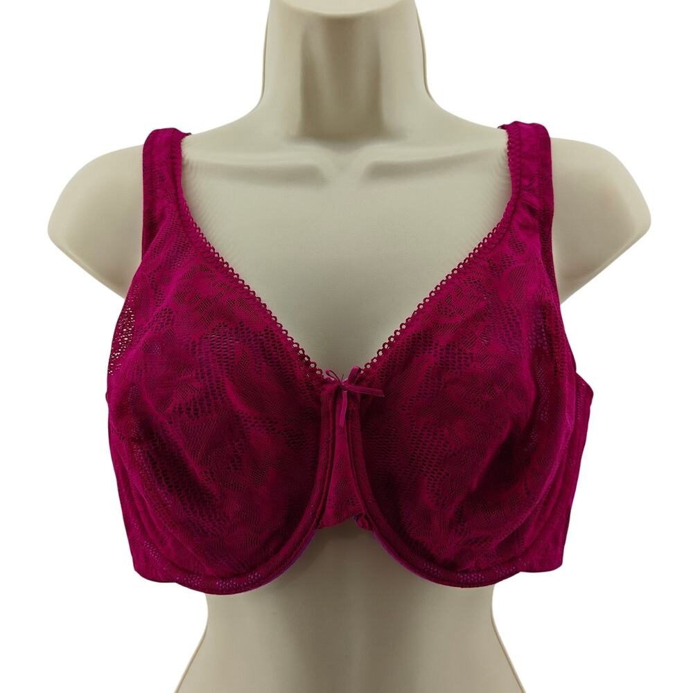 Cacique Unlined Full Coverage Bra Lace Fuschia Womens Plus Size 38DD